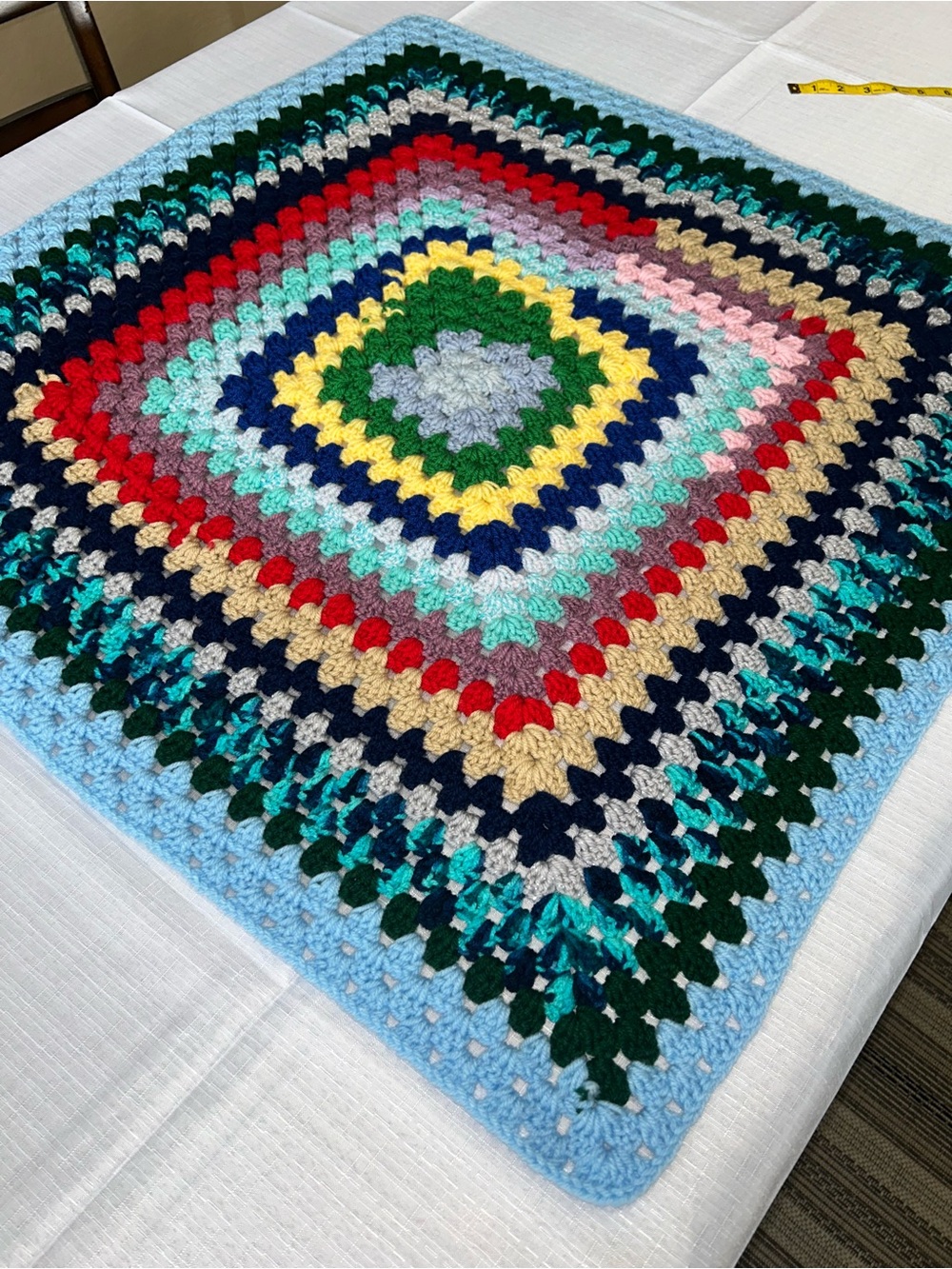 Handmade Multicolor Crochet Granny Square Blanket 30x30 baby afghan unique